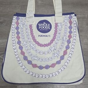 Whole Foods Tag Aloha Hawaii Crown Floral Lei Tote Organic Cotton NWT